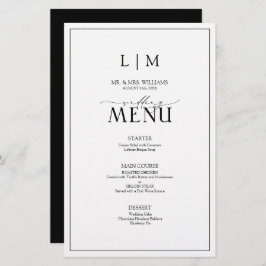 Menu Monograma Elegante de Caligrafia Preta e Bran