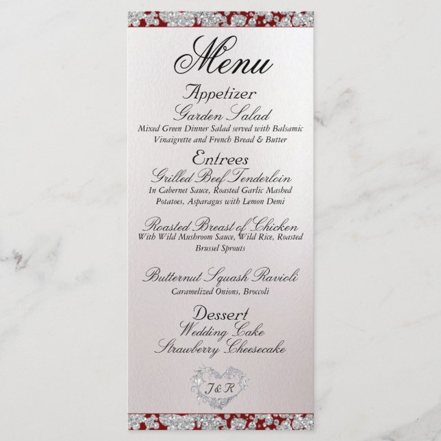 Menu Monograma, Fita e Leitura - Casamento Vermelho (Frente)