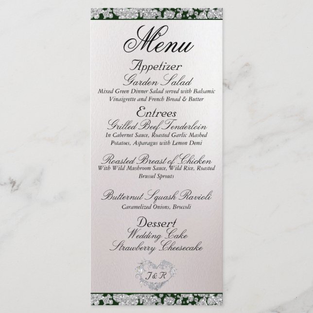 Menu Monograma, Fita e Literatura - Casamento Esmeralda (Frente)