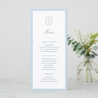Menu Monograma Minimalista de Casamento Azul Poeira Men