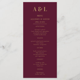 Menu Monograma Minimalista de Casamento Dourado