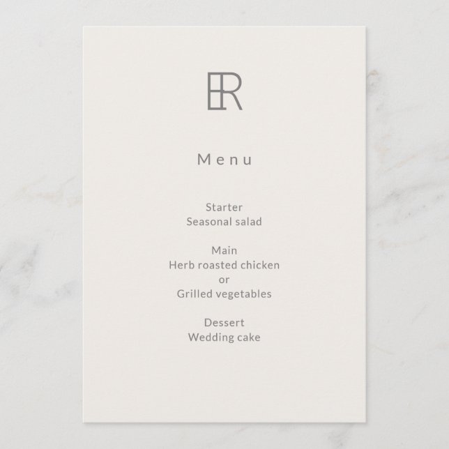 Menu Monograma Minimalista Moderno de Casamento (Frente)