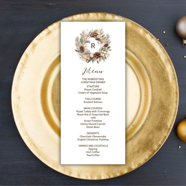 Menu Monograma Pinecone Winter Wreath Festa de Natal (Criador carregado)