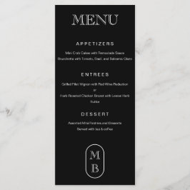 Menu Monograma preto e branco Personalizar Casamento