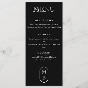 Menu Monograma preto e branco Personalizar Casamento
