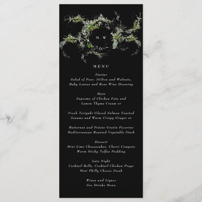 Menu Monograma Preto Premium | Eucalyptus Wreath Weddin (Frente)