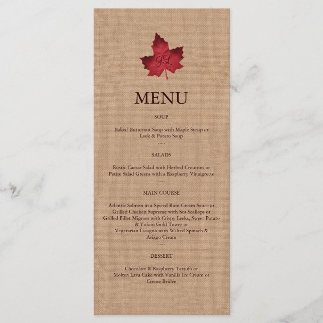 Menu Monograma Red Burlap (Frente)