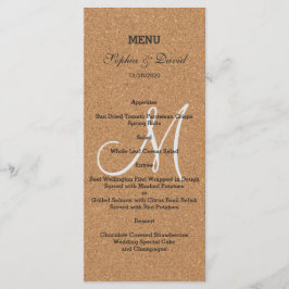 Menu Monograma Rustic Wine Cork Weding