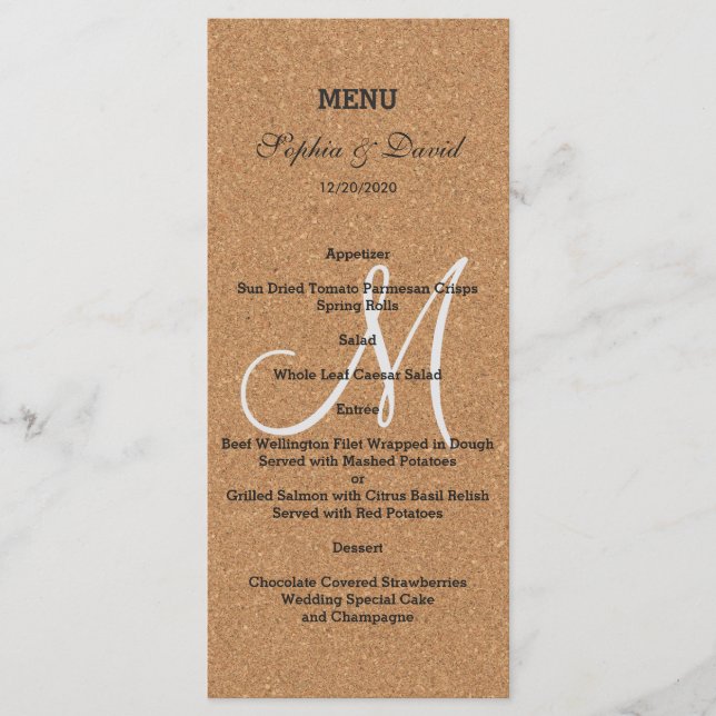 Menu Monograma Rustic Wine Cork Weding (Frente)