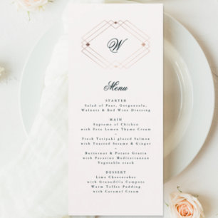 Menu Monograma Simples de Diamante Geométrico Dourado