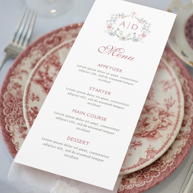 Menu Monogramas de Casamento Religioso de Moldura Flora (Criador carregado)
