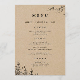 Menu Montanhas Rustic Kraft desenhadas à mão e Casament