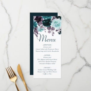 Menu Moody Boho Teal e Turquesa - Floral Escuro