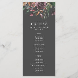 Menu Moody Fall Floral Burst Wedding Drinks