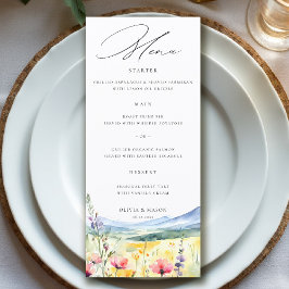 Menu Mountain Wildflowers Meadow Modern Floral Wedding