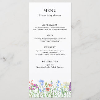 Menu Multihued Wildflower Baby Shower Celebration