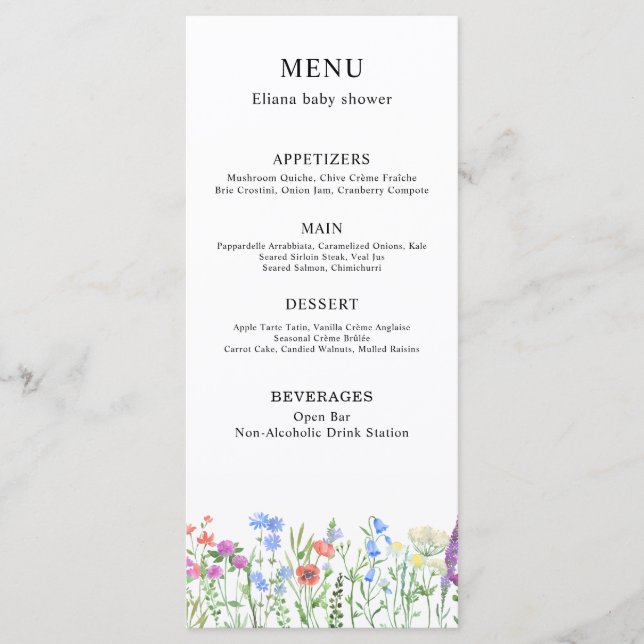 Menu Multihued Wildflower Baby Shower Celebration (Frente)