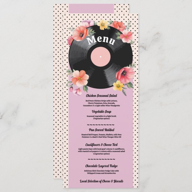 Menu Music Record Wedding Floral 1950s (Frente/Verso)