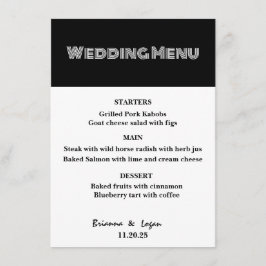 Menu na moda Black & White Wedding