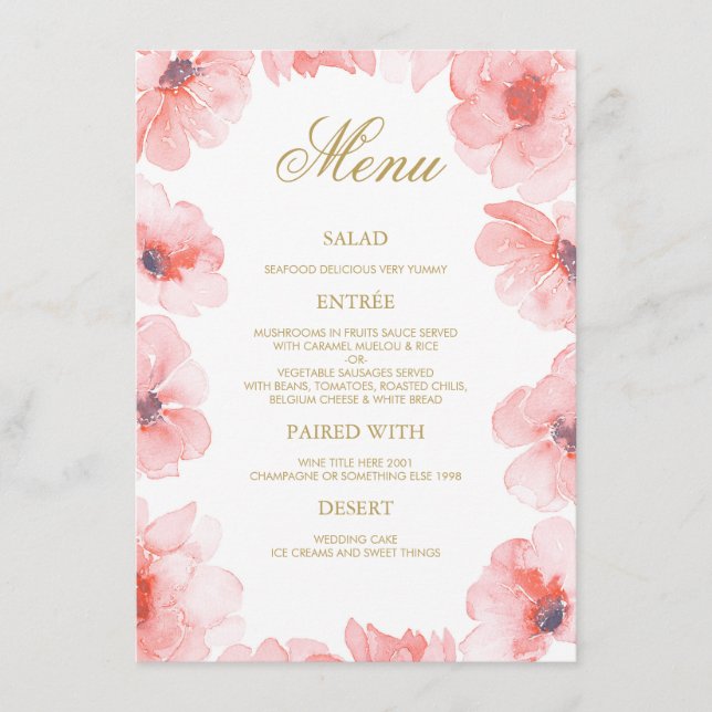 Menu Na moda de Flores de Cores d'Água Escamas (Frente)