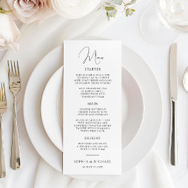 Menu Na moda Modern Script Black And White Weding (Casa