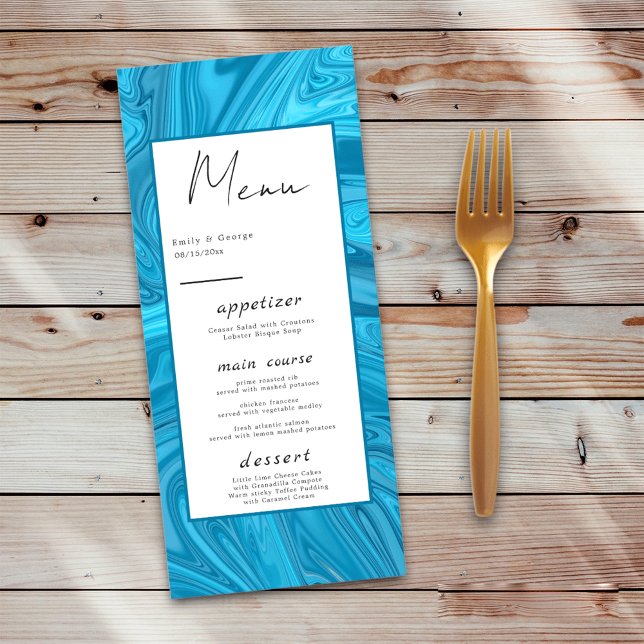 Menu Na moda moderno Trendy Blue Waves Abstrato Casamen (Criador carregado)