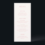 Menu Na moda Pink Modern Wedding<br><div class="desc">Menu de casamento elegante com um design clássico com um layout simples. Seus nomes e data de casamento são exibidos de forma destacada em uma fonte serif tradicional grande no verso. A simplicidade desta design é excelente para um casamento formal.</div>