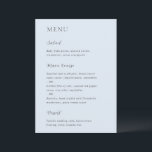 Menu Na moda Pó Casamento Moderno Azul<br><div class="desc">Menu moderno de casamento com um design simples mas elegante.</div>