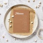 Menu Na moda retro casamento de açúcar castanho<br><div class="desc">Um tema retro-chic: adote este design tipográfico ligeiramente vintage e na moda para a sua papelaria de casamento,  com um tema cor-de-rosa,  laranja queimado,  terracota,  açúcar castanho e pêssego. Texto,  cores e planos de fundo totalmente personalizáveis.</div>