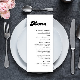 Menu Na moda Retro Casamento Preto e Branco