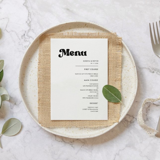 Menu Na moda retro casamento preto e branco (Criador carregado)
