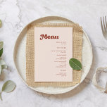 Menu Na moda retro casamento rosa<br><div class="desc">Um tema retro-chic: adote este design tipográfico ligeiramente vintage e na moda para a sua papelaria de casamento,  com um tema cor-de-rosa,  laranja queimado,  terracota,  açúcar castanho e pêssego. Texto,  cores e planos de fundo totalmente personalizáveis.</div>