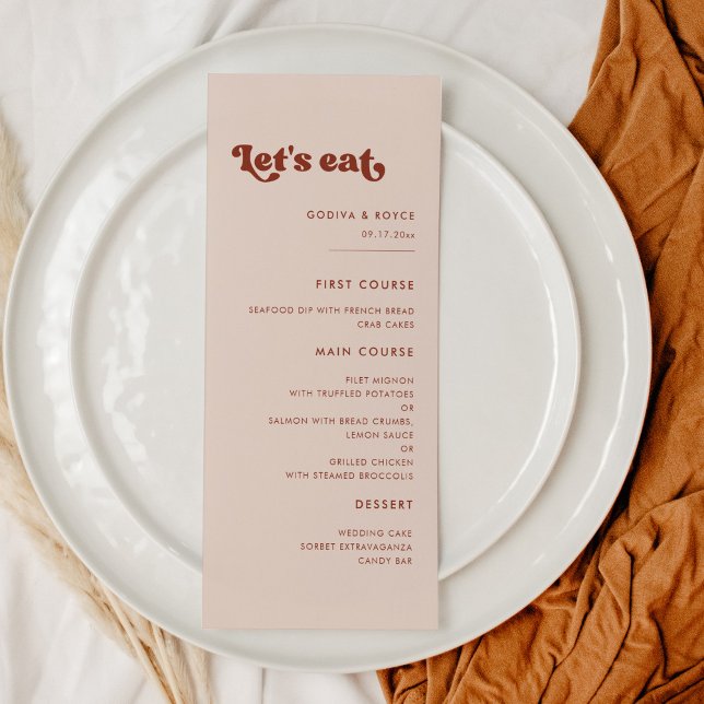 Menu Na moda retro pessegueira cor-de-rosa, casamento (Criador carregado)