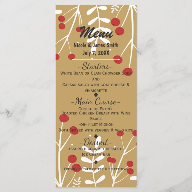 Menu Natal Dourado das Folhas Brancas e Berries (Frente)