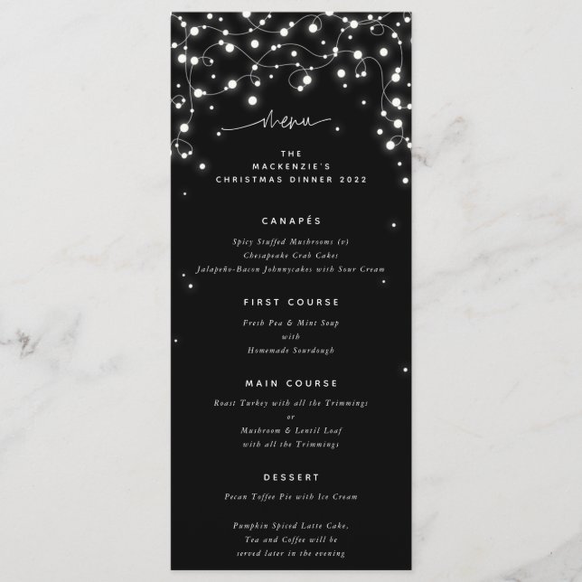 Menu Natal Luzes Espelhantes Preto Flat 4 Pratos (Frente)