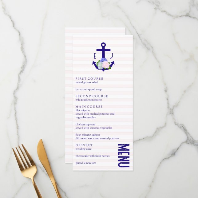 Menu Nautical Floral Stripes Wedding (Frente/Verso In Situ)