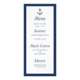 Menu Náutico de Casamento de Âncora Azul Marinho