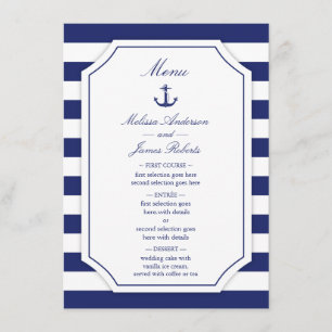 Menu náutico do casamento da listra de azuis