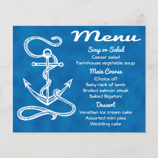 Menu Náutico Navio Anchor Blue Watercolor Casament (Frente)