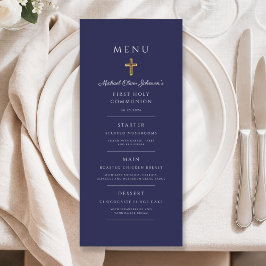 Menu Navy Blue Religious Cross Boy First Communion