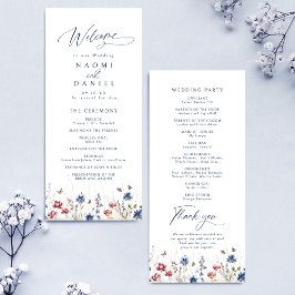 Menu Navy Blue Watercolor Wildflower Rustic Wedding