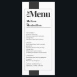 Menu Negra Mínimo e Branco de Casamento elegante<br><div class="desc">Projetado para coordenar com a nossa coleção "Casamento Mínimo Bold", este menu de casamento típico editável é perfeito para qualquer recepção de casamento elegante, elegante e na moda. Este menu inclui os nomes do noivo e do noivo na fonte moderna e ousada da cinza escura se e as opções de...</div>