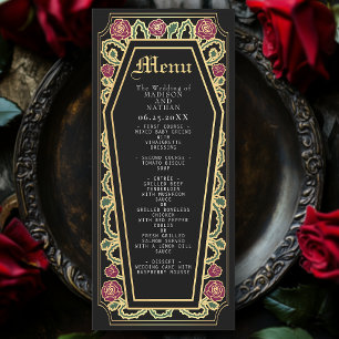 Menu Negra Rosa de Casamento Gótico