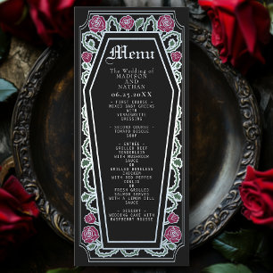Menu Negra Rosa de Casamento Gótico Silver