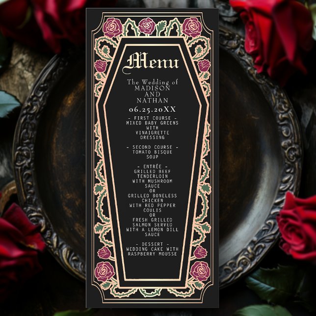 Menu Negra rosa Dourado de Coffin Rosa (Criador carregado)