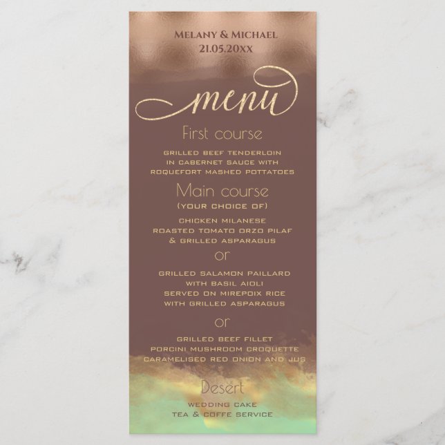 Menu Neo mint canela rosa dourada aquarela (Frente)