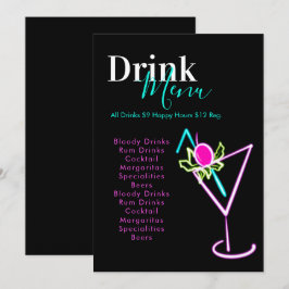 Menu Neon Bar Club Restaurant Drink