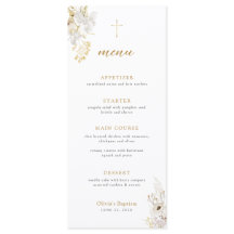 Menu Neutro do Batismo de flor selvagem Dourada do