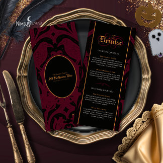 Menu Nevermore Damask | Bar de Halloween Gótico Borgonh