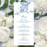 Menu Newport Rhode Island Map Elegant Navy Script<br><div class="desc">These Newport, Rhode Island map wedding menus are perfect for a variety of occasions, from wedding reception, rehearsal dinner, engagement party to formal dinner. They feature a hand drawn map of Narragansett Bay that includes towns around Narragansett Bay including :Providence, Cranston, Warwick, Greenwich, Kingston, Pt. Judith, Barrington, Warren, Bristol, Dighton,...</div>